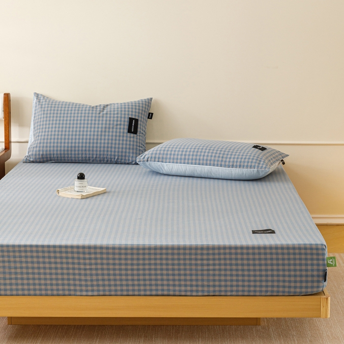 91家纺网 家纺一手货源 找家纺 卡姿家纺 2026春夏色织水洗棉复古风 — 床笠三件套 床笠-杰西卡雾兰