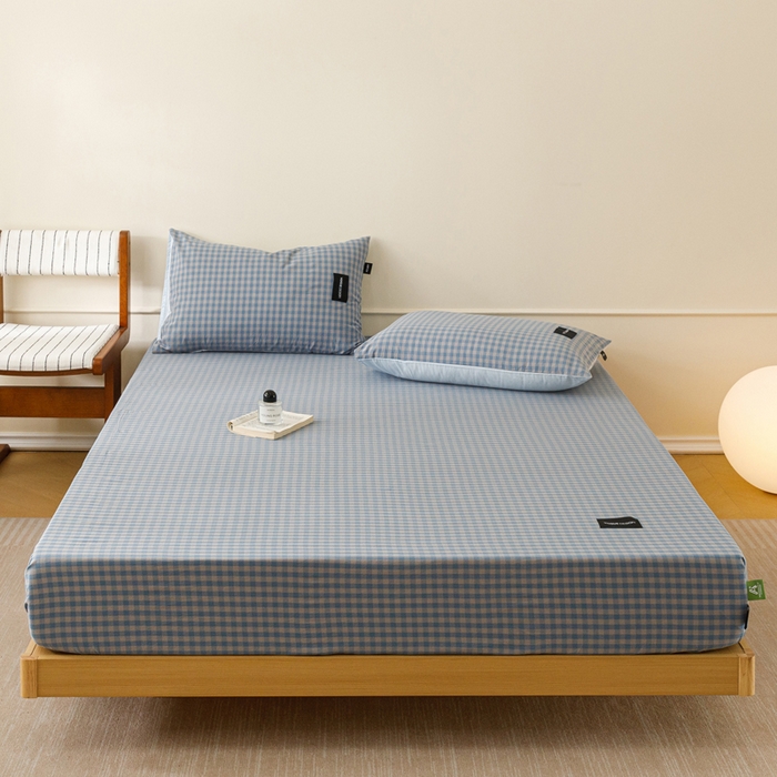 91家纺网 家纺一手货源 找家纺 卡姿家纺 2026春夏色织水洗棉复古风 — 床笠三件套 床笠-杰西卡雾兰