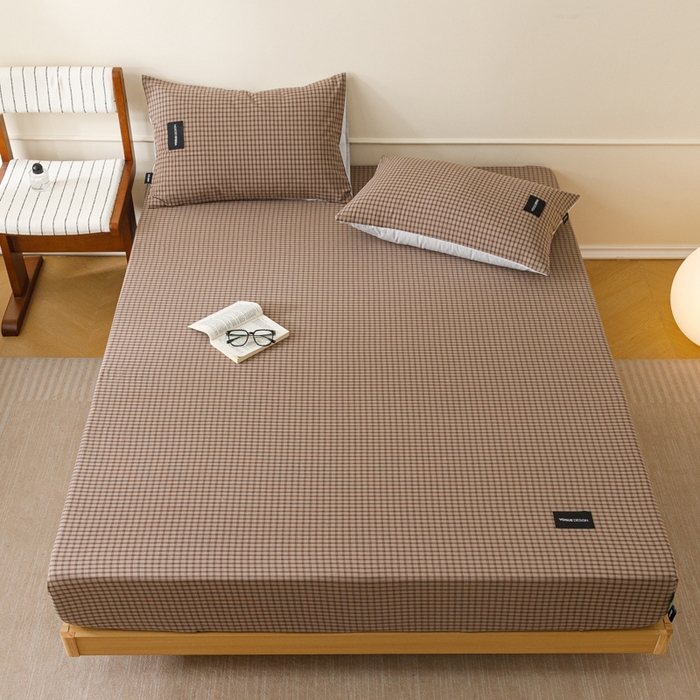 91家纺网 家纺一手货源 找家纺 卡姿家纺 2026春夏色织水洗棉复古风 — 床笠三件套 床笠-空野棕