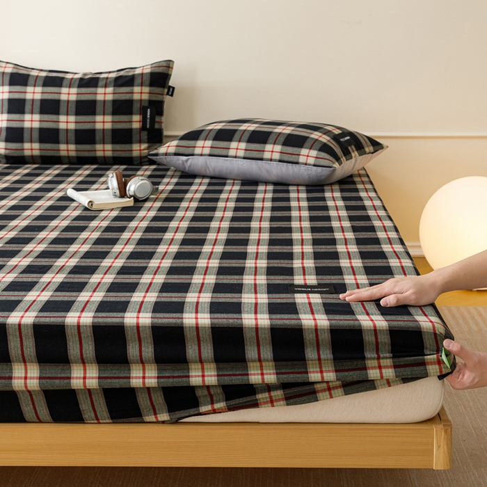 91家纺网 家纺一手货源 找家纺 卡姿家纺 2026春夏色织水洗棉复古风 — 床笠三件套 床笠-慕岛