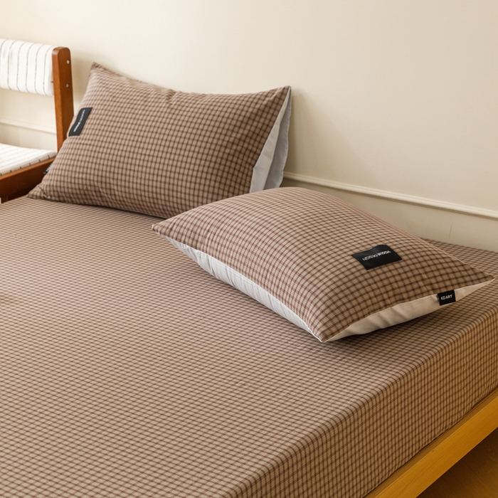 91家纺网 家纺一手货源 找家纺 卡姿家纺 2026春夏色织水洗棉复古风 — 床笠三件套 床笠-空野棕