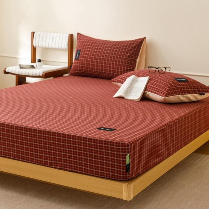 卡姿家纺 2026春夏色织水洗棉复古风 — 床笠三件套 床笠-旷野红