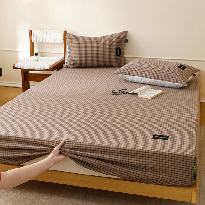 91家纺网 家纺一手货源 找家纺 卡姿家纺 2026春夏色织水洗棉复古风 — 床笠三件套 床笠-空野棕