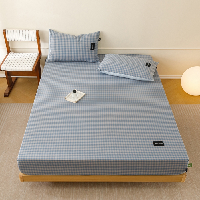 91家纺网 家纺一手货源 找家纺 卡姿家纺 2026春夏色织水洗棉复古风 — 床笠三件套 床笠-杰西卡雾兰