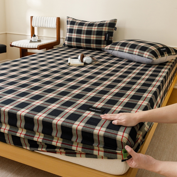 91家纺网 家纺一手货源 找家纺 卡姿家纺 2026春夏色织水洗棉复古风 — 床笠三件套 床笠-慕岛