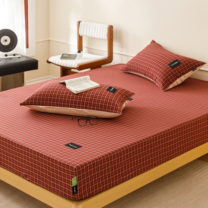 91家纺网 家纺一手货源 找家纺 卡姿家纺 2026春夏色织水洗棉复古风 — 床笠三件套 床笠-旷野红