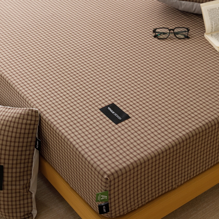 91家纺网 家纺一手货源 找家纺 卡姿家纺 2026春夏色织水洗棉复古风 — 床笠三件套 床笠-空野棕