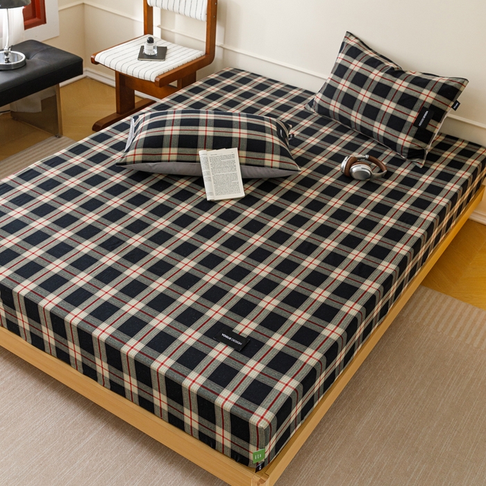 91家纺网 家纺一手货源 找家纺 卡姿家纺 2026春夏色织水洗棉复古风 — 床笠三件套 床笠-慕岛