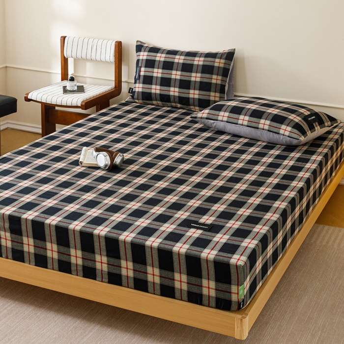 91家纺网 家纺一手货源 找家纺 卡姿家纺 2026春夏色织水洗棉复古风 — 床笠三件套 床笠-慕岛