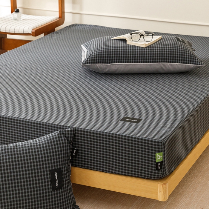 91家纺网 家纺一手货源 找家纺 卡姿家纺 2026春夏色织水洗棉复古风 — 床笠三件套 床笠-空野蓝黑