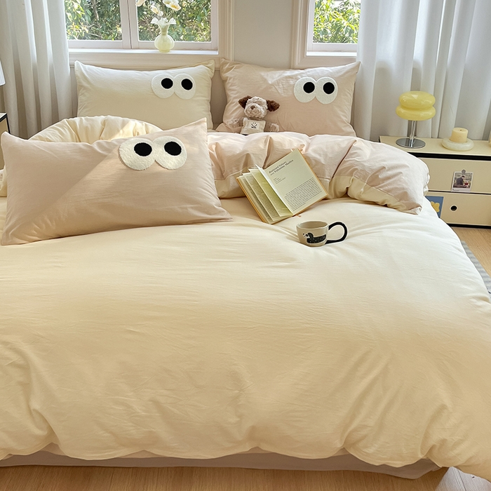 91家纺网 家纺一手货源 找家纺 禧澜庭 2026新款全棉纯棉水洗棉四件套大眼毛巾绣 菱花白+浅卡其