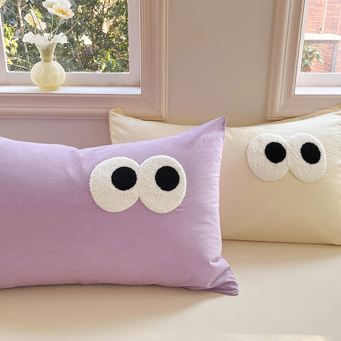 91家纺网 家纺一手货源 找家纺 禧澜庭 2026新款全棉纯棉水洗棉四件套大眼毛巾绣 兰花紫+奶油黄