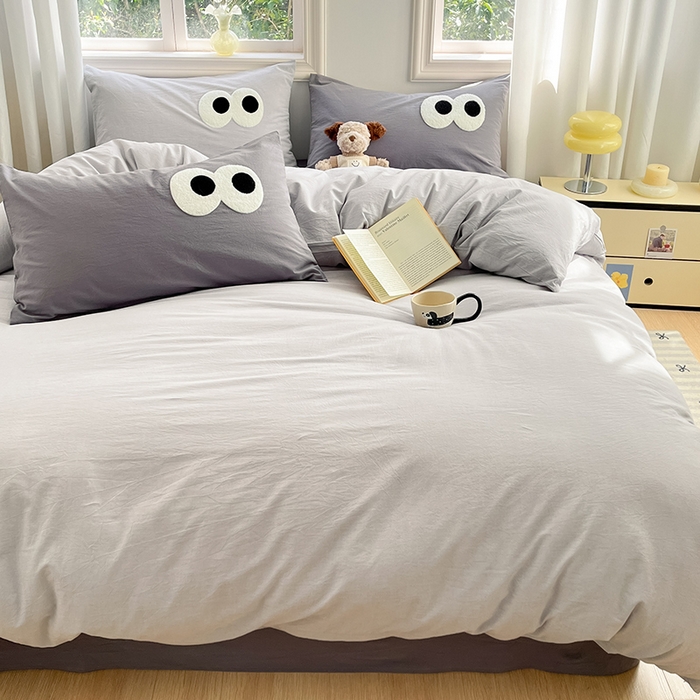 91家纺网 家纺一手货源 找家纺 禧澜庭 2026新款全棉纯棉水洗棉四件套大眼毛巾绣 银翼灰+都市灰