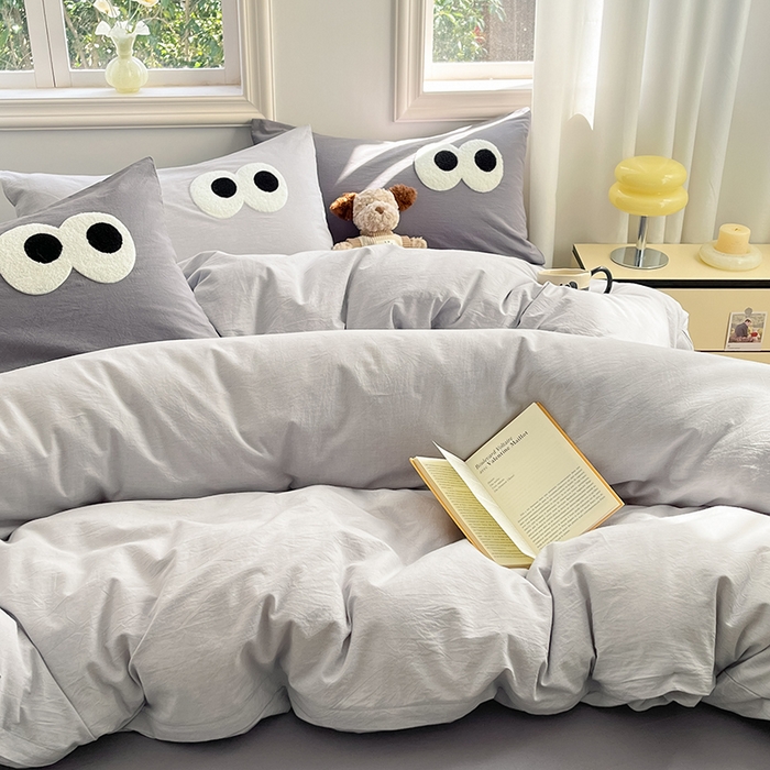 91家纺网 家纺一手货源 找家纺 禧澜庭 2026新款全棉纯棉水洗棉四件套大眼毛巾绣 银翼灰+都市灰