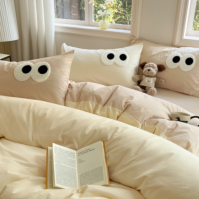 91家纺网 家纺一手货源 找家纺 禧澜庭 2026新款全棉纯棉水洗棉四件套大眼毛巾绣 菱花白+浅卡其