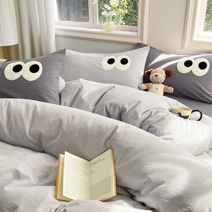 91家纺网 家纺一手货源 找家纺 禧澜庭 2026新款全棉纯棉水洗棉四件套大眼毛巾绣 银翼灰+都市灰