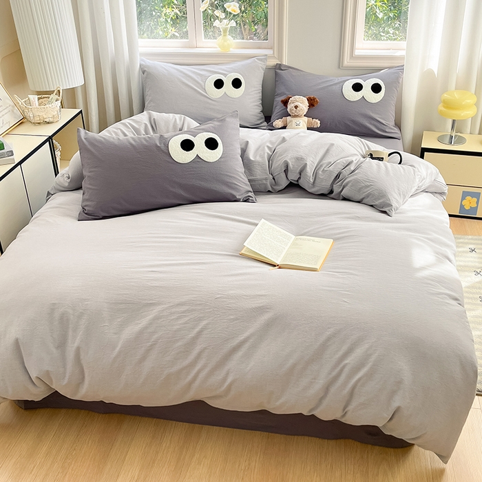 91家纺网 家纺一手货源 找家纺 禧澜庭 2026新款全棉纯棉水洗棉四件套大眼毛巾绣 银翼灰+都市灰