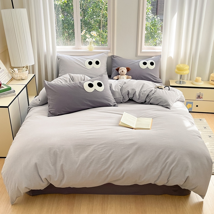 91家纺网 家纺一手货源 找家纺 禧澜庭 2026新款全棉纯棉水洗棉四件套大眼毛巾绣 银翼灰+都市灰