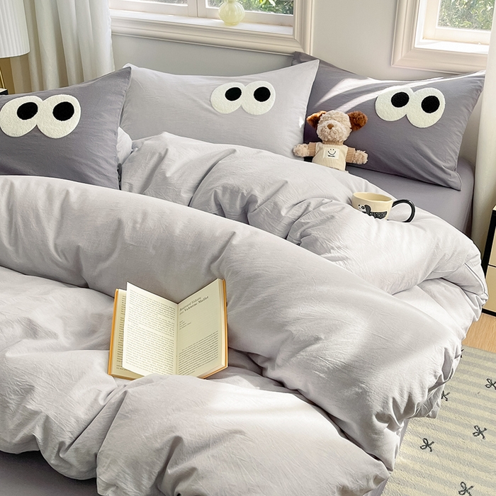 91家纺网 家纺一手货源 找家纺 禧澜庭 2026新款全棉纯棉水洗棉四件套大眼毛巾绣 银翼灰+都市灰