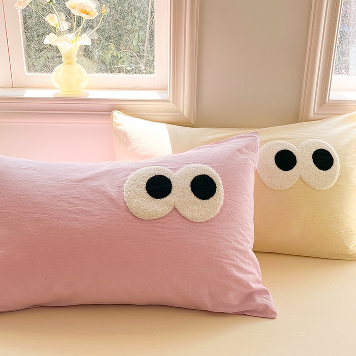 91家纺网 家纺一手货源 找家纺 禧澜庭 2026新款全棉纯棉水洗棉四件套大眼毛巾绣 白桃粉+奶油黄