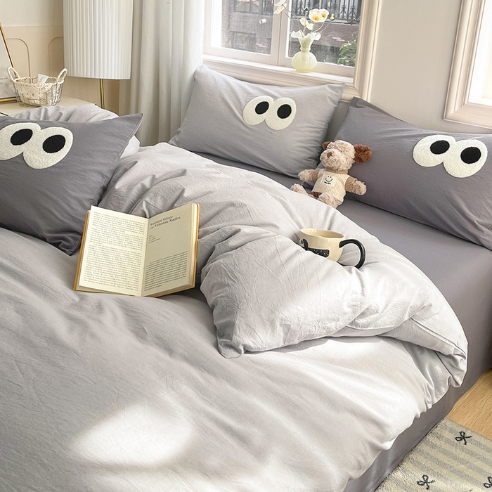 91家纺网 家纺一手货源 找家纺 禧澜庭 2026新款全棉纯棉水洗棉四件套大眼毛巾绣 银翼灰+都市灰