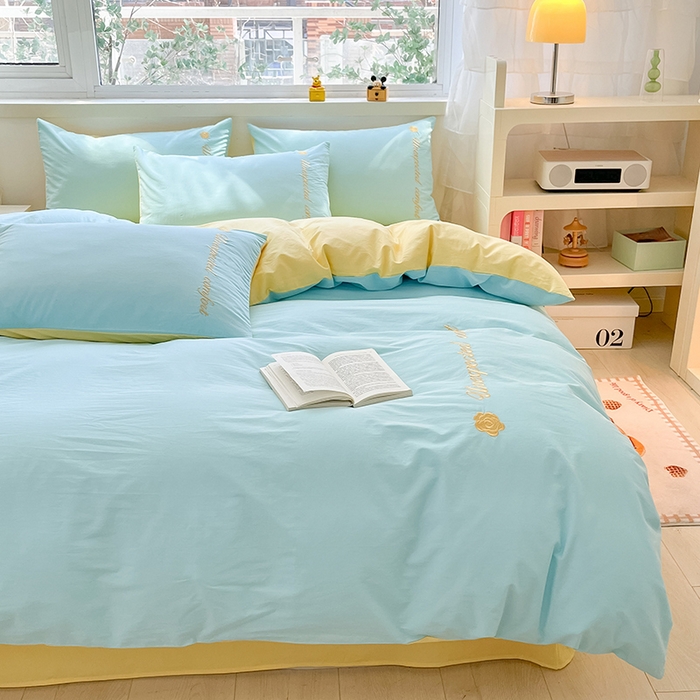 91家纺网 家纺一手货源 找家纺 （总）禧澜庭 2026新款纯棉全棉斜纹四件套刺绣绣花款春小清新三件套-幸运花