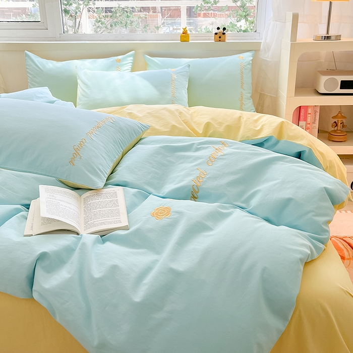 91家纺网 家纺一手货源 找家纺 （总）禧澜庭 2026新款纯棉全棉斜纹四件套刺绣绣花款春小清新三件套-幸运花