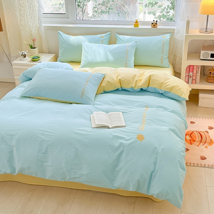 91家纺网 家纺一手货源 找家纺 （总）禧澜庭 2026新款纯棉全棉斜纹四件套刺绣绣花款春小清新三件套-幸运花