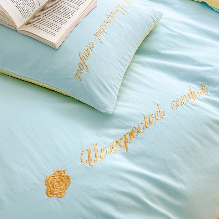 91家纺网 家纺一手货源 找家纺 （总）禧澜庭 2026新款纯棉全棉斜纹四件套刺绣绣花款春小清新三件套-幸运花