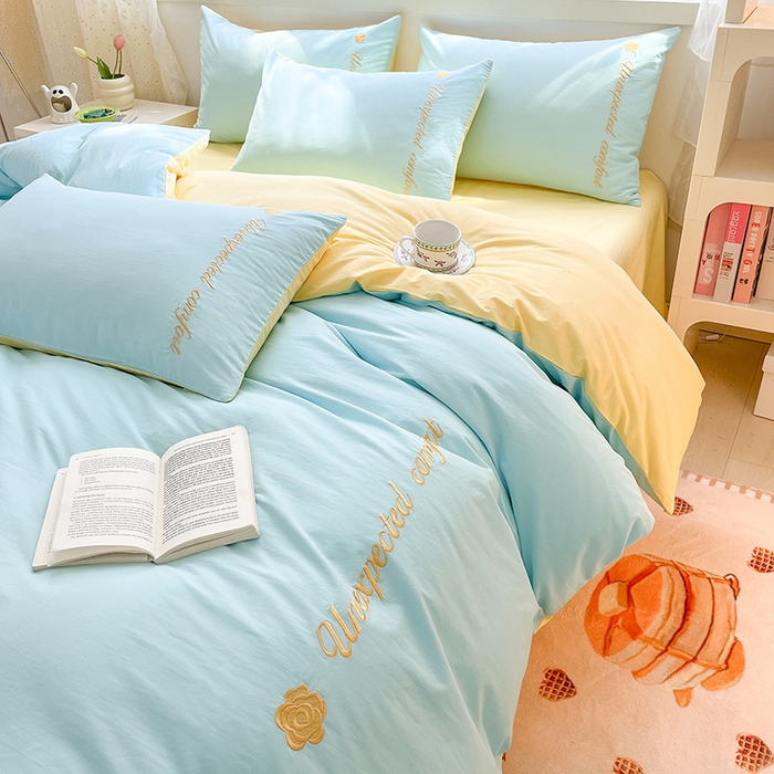 91家纺网 家纺一手货源 找家纺 （总）禧澜庭 2026新款纯棉全棉斜纹四件套刺绣绣花款春小清新三件套-幸运花