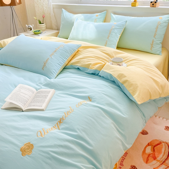 91家纺网 家纺一手货源 找家纺 （总）禧澜庭 2026新款纯棉全棉斜纹四件套刺绣绣花款春小清新三件套-幸运花