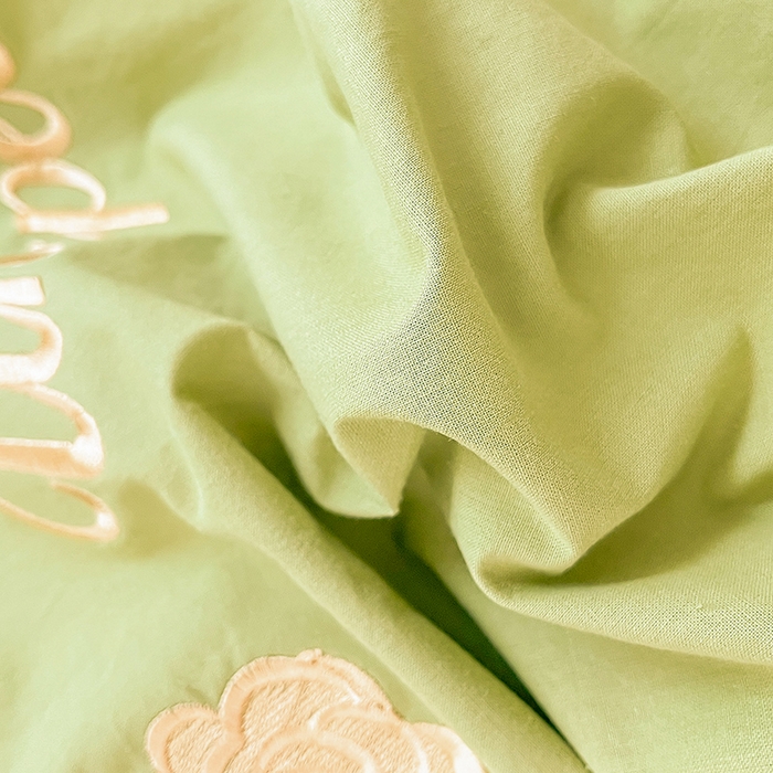 91家纺网 家纺一手货源 找家纺 禧澜庭 2026新款纯棉全棉斜纹四件套刺绣绣花款春小清新三件套-幸运花 幸运花-嫩芽绿+卡其