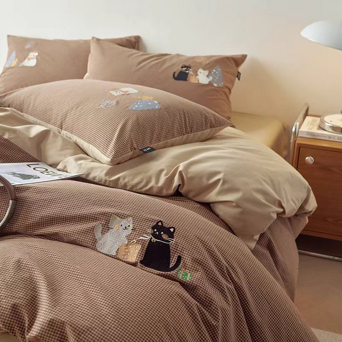 卡姿家纺 2026春夏色织水洗棉文艺时尚居家系列 猫咪礼物