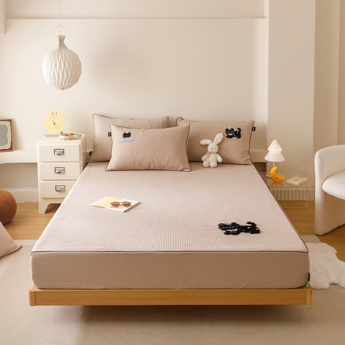 91家纺网 家纺一手货源 找家纺 （总）卡姿家纺 2026春夏全棉双层纱床盖式床笠三件套