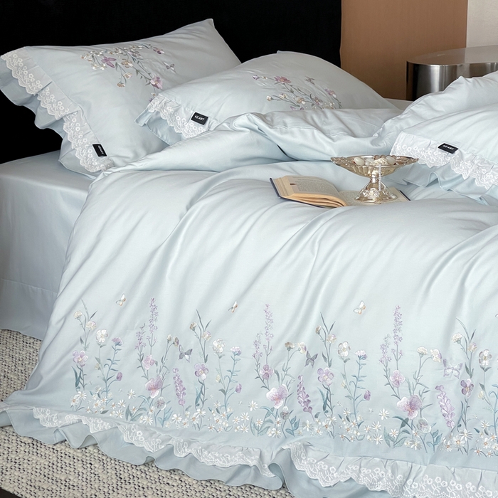 91家纺网 家纺一手货源 找家纺 卡姿家纺 2026春夏森系小清新刺绣 — 花素印象 花素印象-蓝