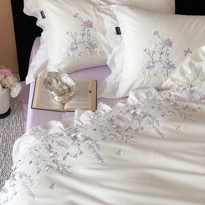 91家纺网 家纺一手货源 找家纺 卡姿家纺 2026春夏森系小清新刺绣 — 花素印象 花素印象-奶白