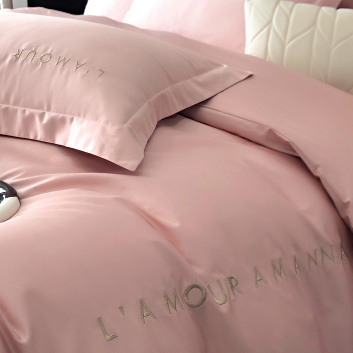 91家纺网 家纺一手货源 找家纺 禧澜庭 2026新款高支纯棉全棉斜纹四件套刺绣绣花款轻奢三件套--简爱系列 芙蓉粉