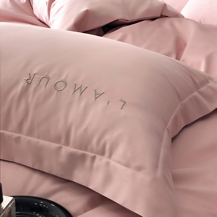 91家纺网 家纺一手货源 找家纺 禧澜庭 2026新款高支纯棉全棉斜纹四件套刺绣绣花款轻奢三件套--简爱系列 芙蓉粉