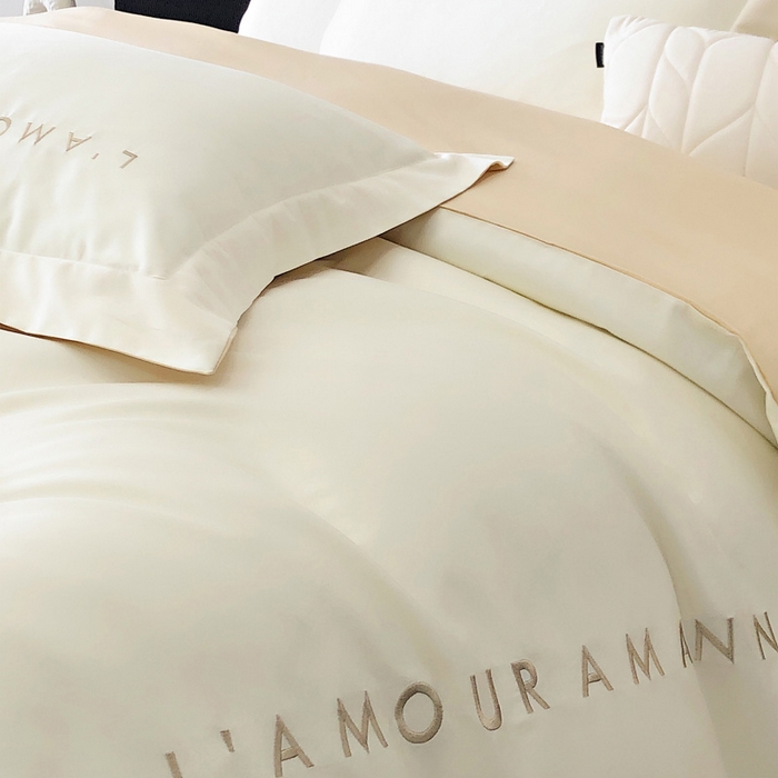 91家纺网 家纺一手货源 找家纺 禧澜庭 2026新款高支纯棉全棉斜纹四件套刺绣绣花款轻奢三件套--简爱系列 贵族白+香槟