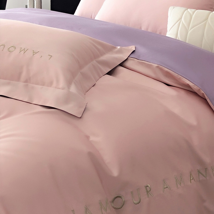 91家纺网 家纺一手货源 找家纺 禧澜庭 2026新款高支纯棉全棉斜纹四件套刺绣绣花款轻奢三件套--简爱系列 芙蓉粉+浅紫