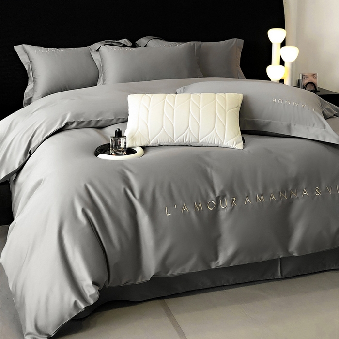 91家纺网 家纺一手货源 找家纺 禧澜庭 2026新款高支纯棉全棉斜纹四件套刺绣绣花款轻奢三件套--简爱系列 典雅灰