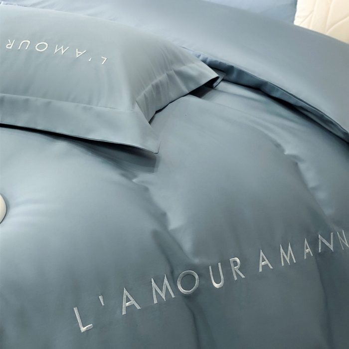 91家纺网 家纺一手货源 找家纺 禧澜庭 2026新款高支纯棉全棉斜纹四件套刺绣绣花款轻奢三件套--简爱系列 莫奈蓝