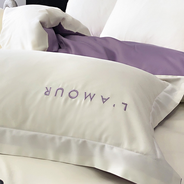 91家纺网 家纺一手货源 找家纺 禧澜庭 2026新款高支纯棉全棉斜纹四件套刺绣绣花款轻奢三件套--简爱系列 贵族白+浅紫