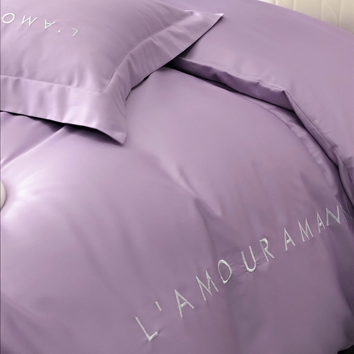 91家纺网 家纺一手货源 找家纺 禧澜庭 2026新款高支纯棉全棉斜纹四件套刺绣绣花款轻奢三件套--简爱系列 星辰紫