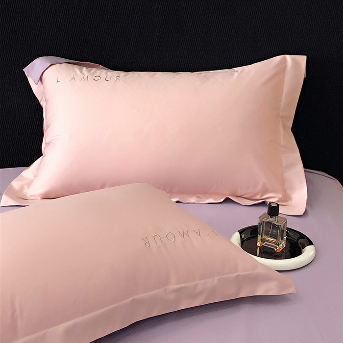 91家纺网 家纺一手货源 找家纺 禧澜庭 2026新款高支纯棉全棉斜纹四件套刺绣绣花款轻奢三件套--简爱系列 芙蓉粉+浅紫