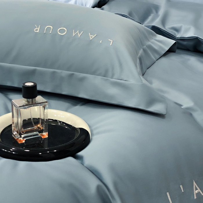 91家纺网 家纺一手货源 找家纺 禧澜庭 2026新款高支纯棉全棉斜纹四件套刺绣绣花款轻奢三件套--简爱系列 莫奈蓝