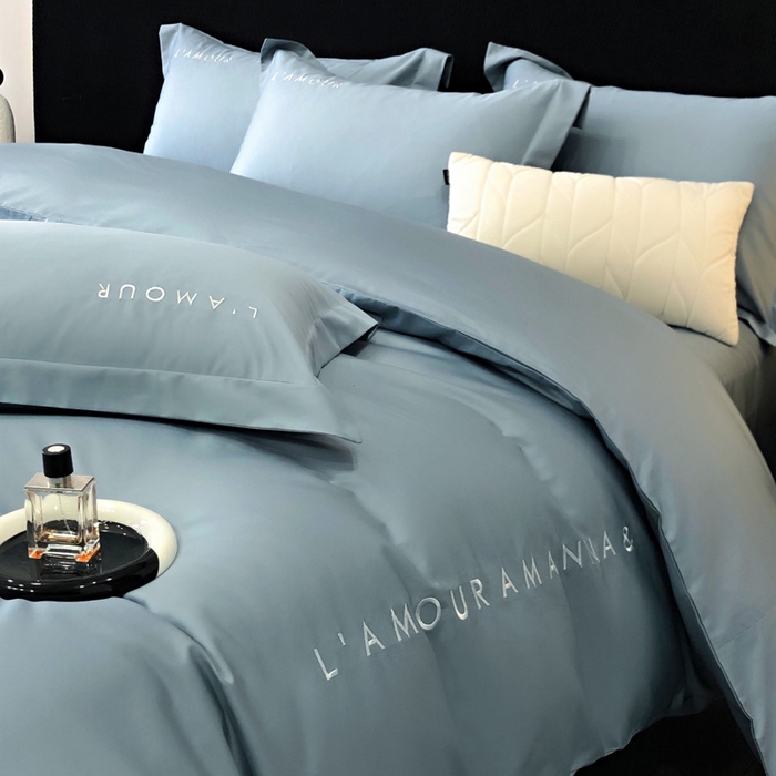 91家纺网 家纺一手货源 找家纺 禧澜庭 2026新款高支纯棉全棉斜纹四件套刺绣绣花款轻奢三件套--简爱系列 莫奈蓝