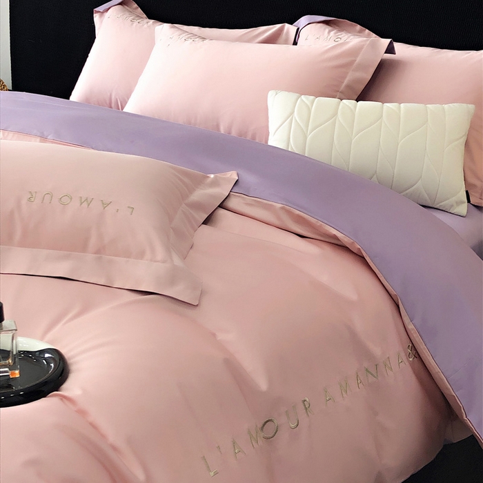 91家纺网 家纺一手货源 找家纺 禧澜庭 2026新款高支纯棉全棉斜纹四件套刺绣绣花款轻奢三件套--简爱系列 芙蓉粉+浅紫