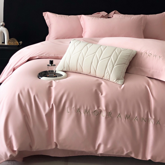 91家纺网 家纺一手货源 找家纺 禧澜庭 2026新款高支纯棉全棉斜纹四件套刺绣绣花款轻奢三件套--简爱系列 芙蓉粉