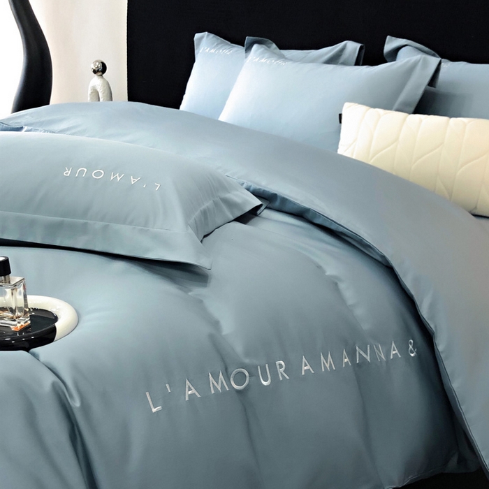 91家纺网 家纺一手货源 找家纺 禧澜庭 2026新款高支纯棉全棉斜纹四件套刺绣绣花款轻奢三件套--简爱系列 莫奈蓝